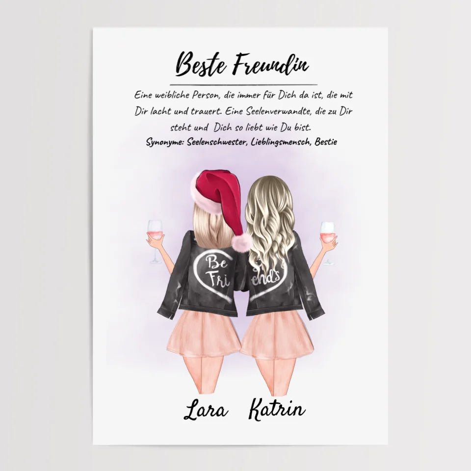 Beste Freundin Poster mit Rahmen Weihnachtsgeschenk personalisiert - Cantty