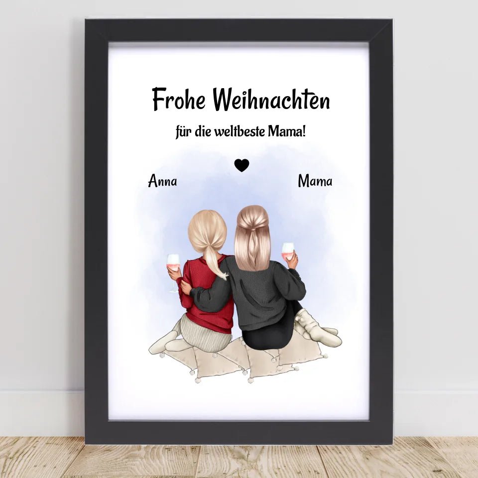 Mutter Tochter Bild Weihnachtsgeschnek Poster personalisiert - Cantty