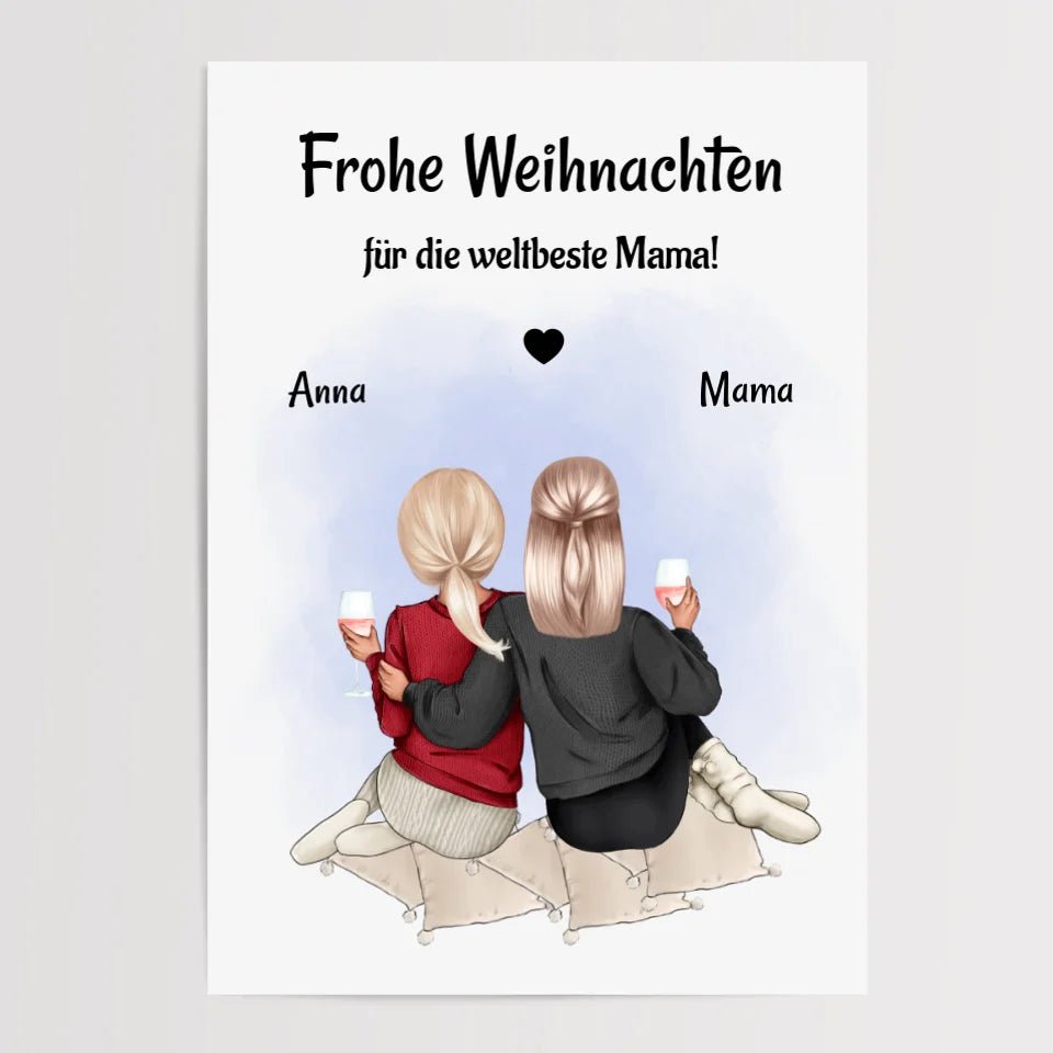 Mutter Tochter Bild Weihnachtsgeschnek Poster personalisiert - Cantty