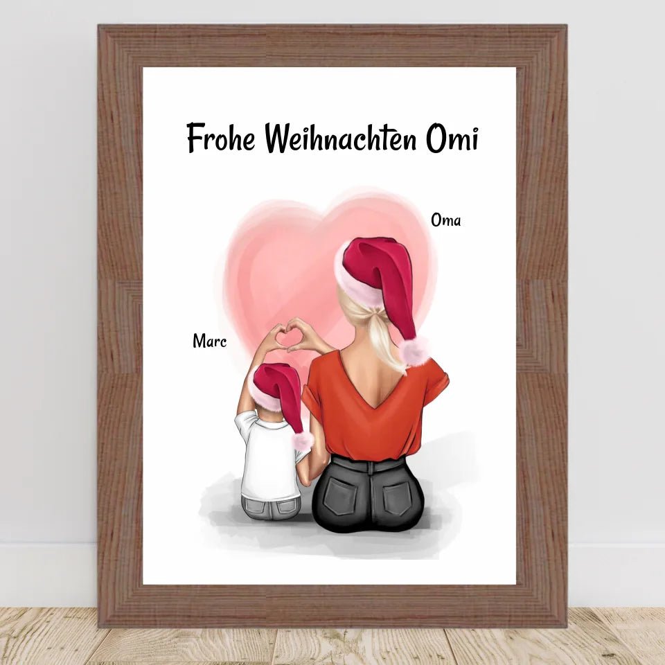 Oma & Enkel Junge Bild Weihnachtsgeschenk Poster personalisiert - Cantty