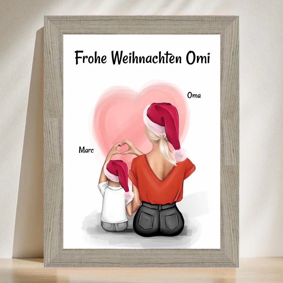 Oma & Enkel Junge Bild Weihnachtsgeschenk Poster personalisiert - Cantty