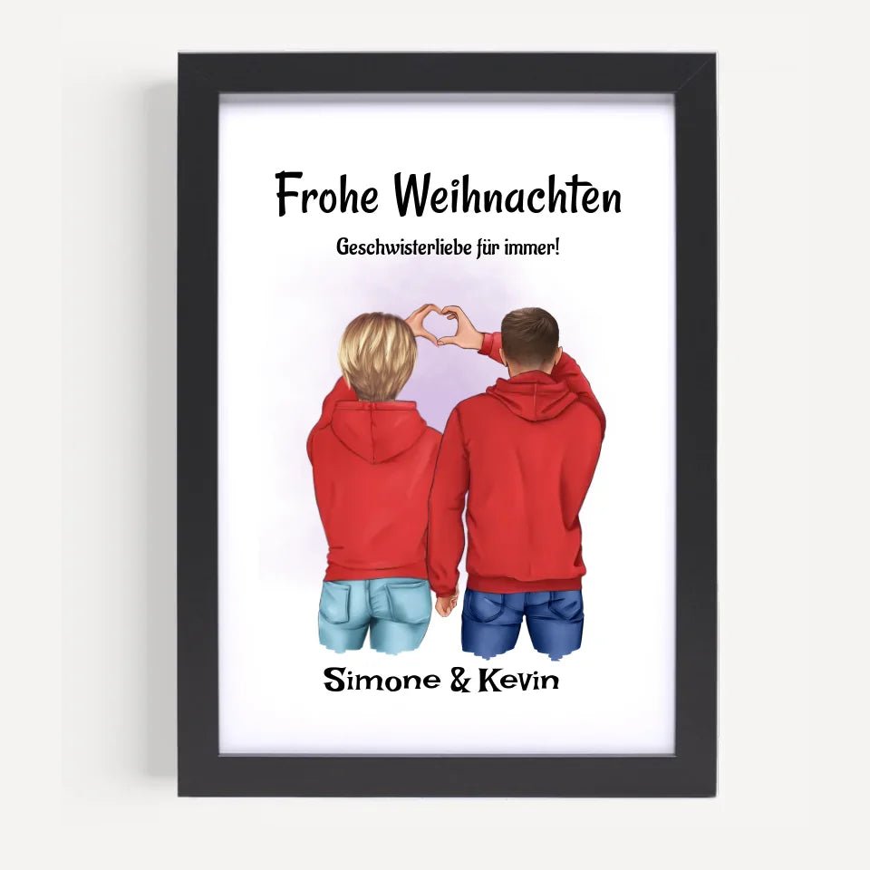 Bruder Schwester Weihnachtsbild mit Herzen Geschenk - Cantty