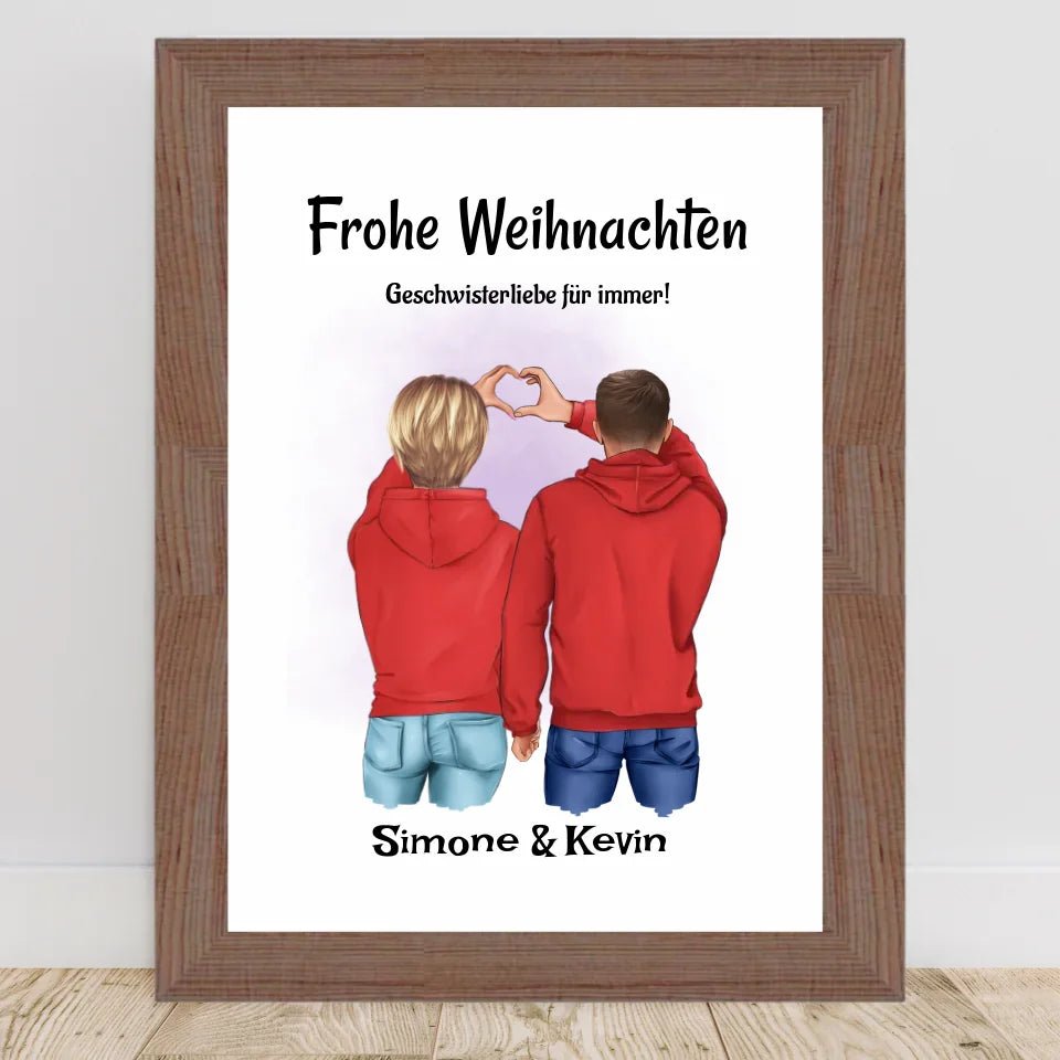 Bruder Schwester Weihnachtsbild mit Herzen Geschenk - Cantty