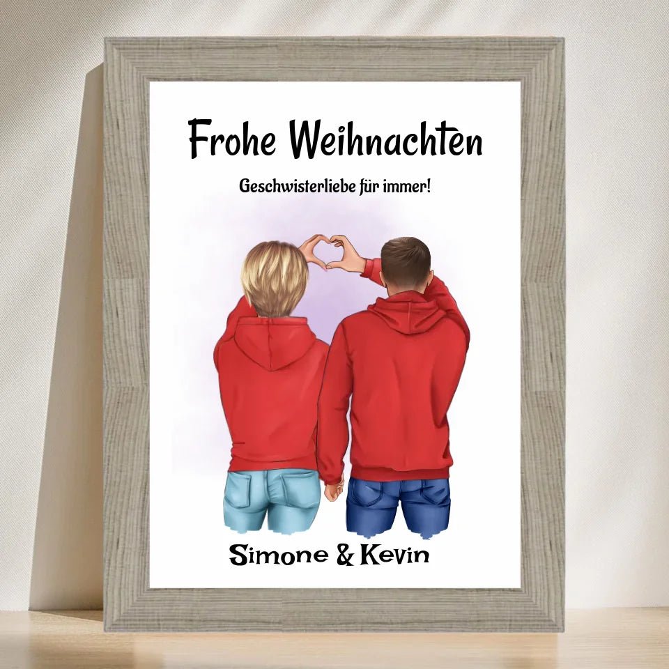 Bruder Schwester Weihnachtsbild mit Herzen Geschenk - Cantty