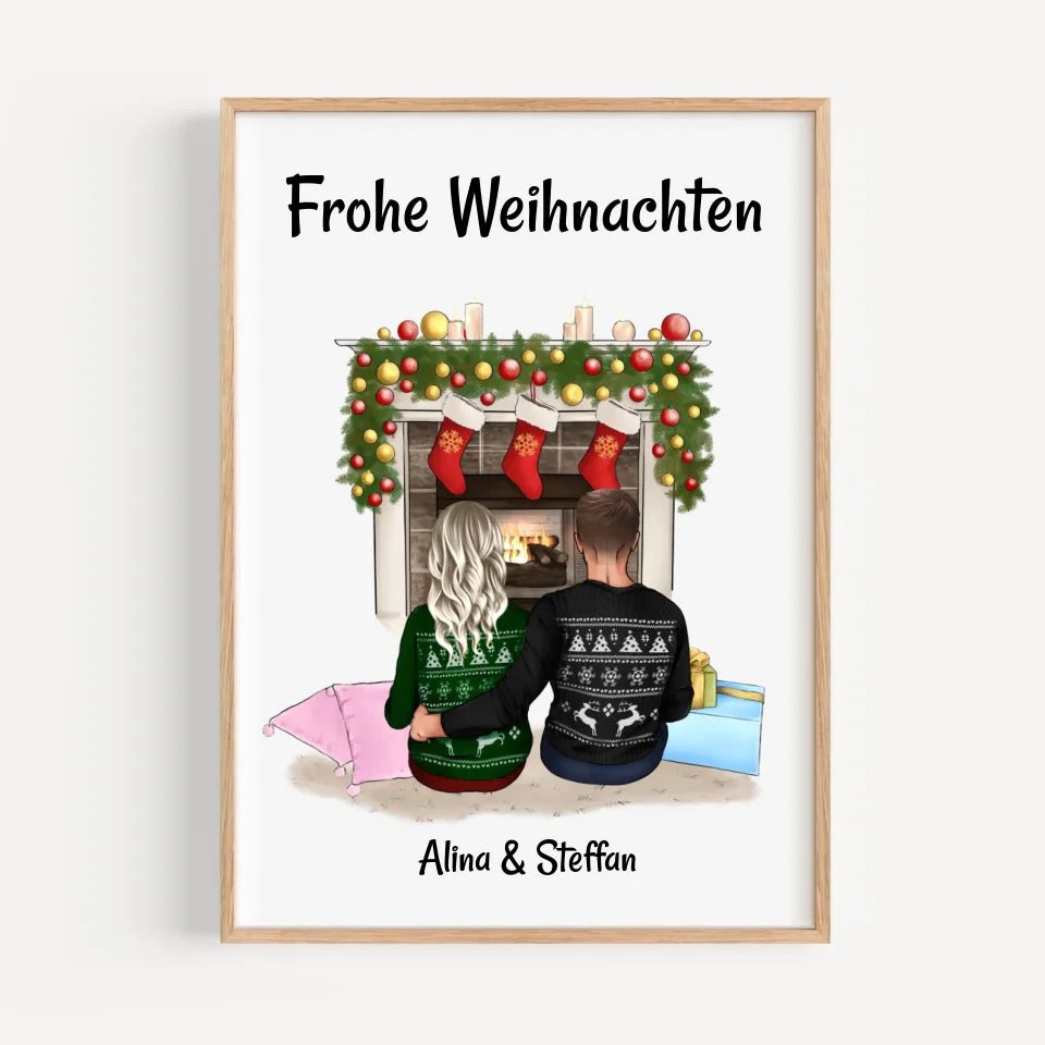 Paar am Kamin Bild Geschenk Weihnachten personalisiert - Cantty