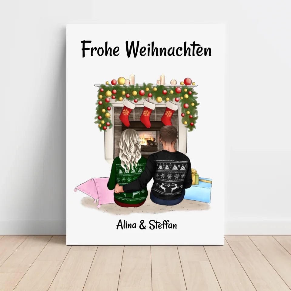 Paar am Kamin Bild Geschenk Weihnachten personalisiert - Cantty