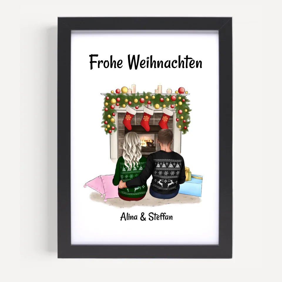 Paar am Kamin Bild Geschenk Weihnachten personalisiert - Cantty