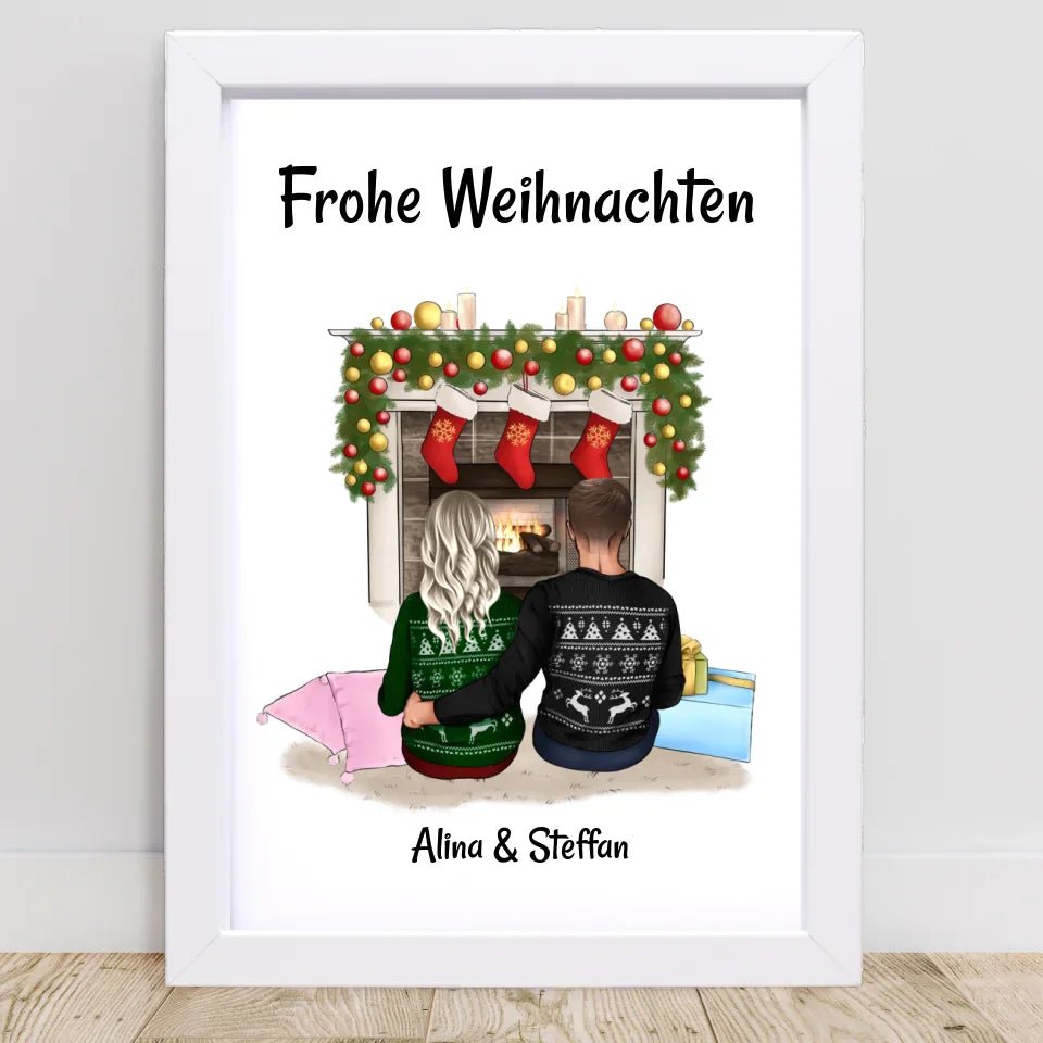 Paar am Kamin Bild Geschenk Weihnachten personalisiert - Cantty
