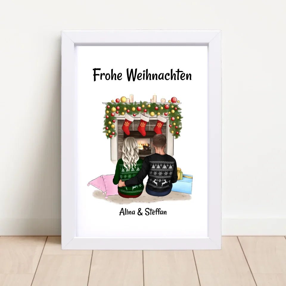 Paar am Kamin Bild Geschenk Weihnachten personalisiert - Cantty