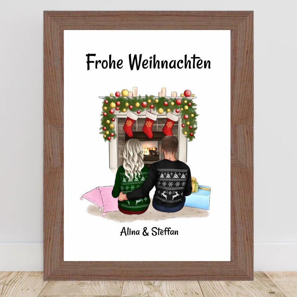 Paar am Kamin Bild Geschenk Weihnachten personalisiert - Cantty