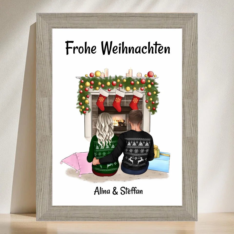 Paar am Kamin Bild Geschenk Weihnachten personalisiert - Cantty