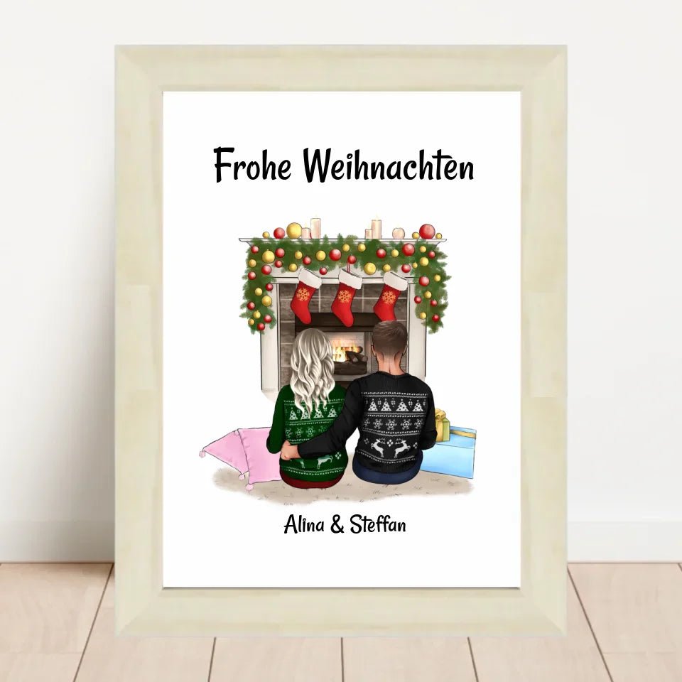 Paar am Kamin Bild Geschenk Weihnachten personalisiert - Cantty