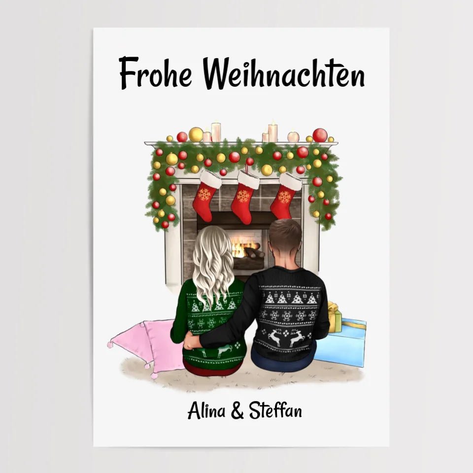 Paar am Kamin Bild Geschenk Weihnachten personalisiert - Cantty
