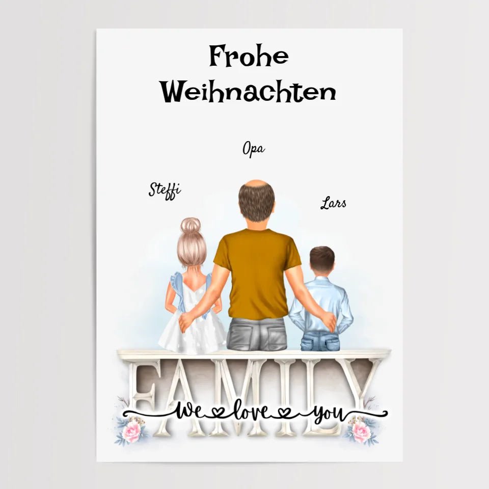 Opa und Enkelkinder Bild Weihnachtsgeschenk personalisiert - Cantty