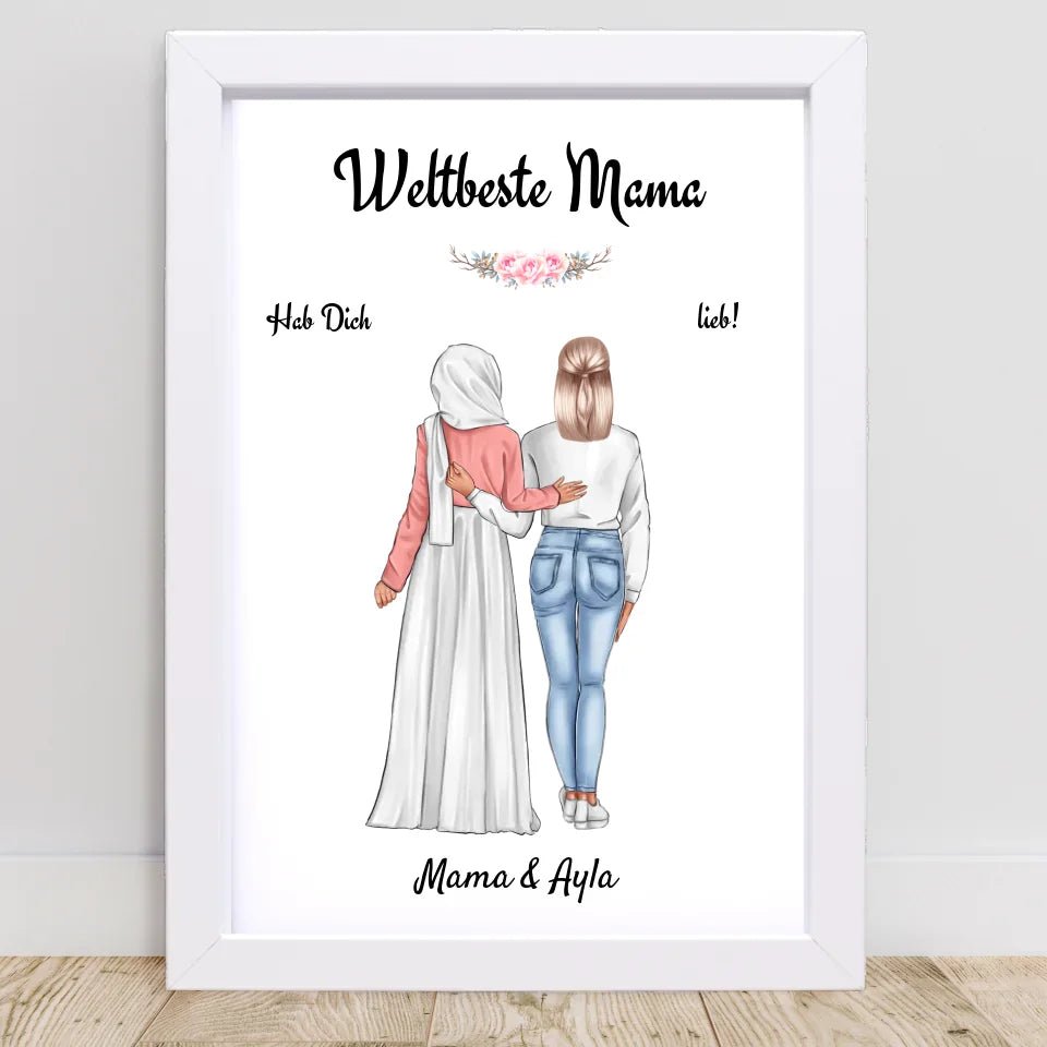 Mutter Tochter Poster Geschenk mit Kopftuch Burqa Hidschäb - Cantty