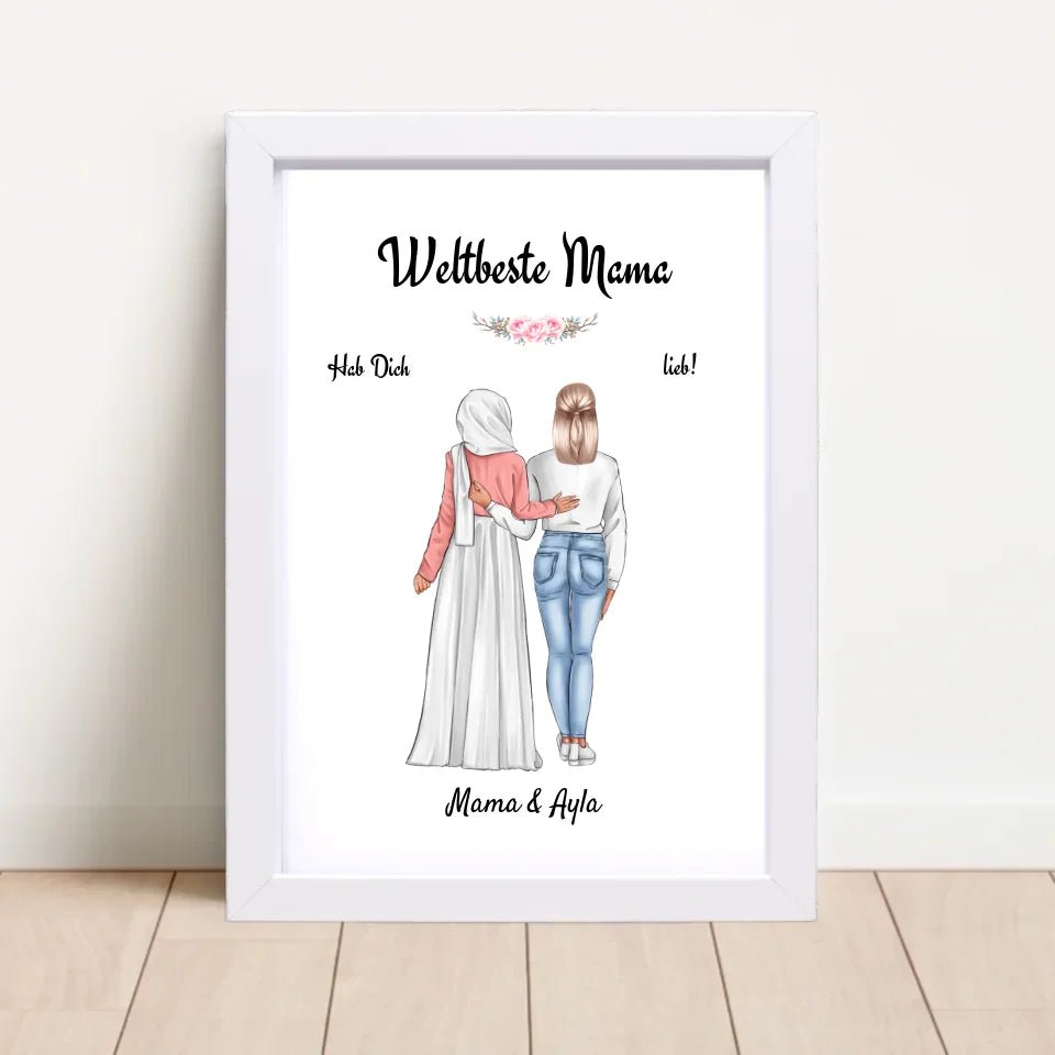Mutter Tochter Poster Geschenk mit Kopftuch Burqa Hidschäb - Cantty