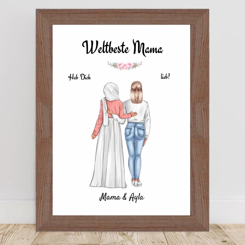 Mutter Tochter Poster Geschenk mit Kopftuch Burqa Hidschäb - Cantty