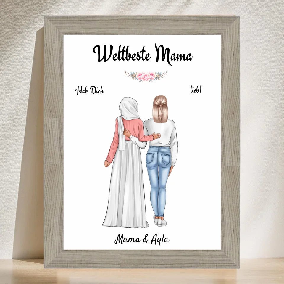 Mutter Tochter Poster Geschenk mit Kopftuch Burqa Hidschäb - Cantty