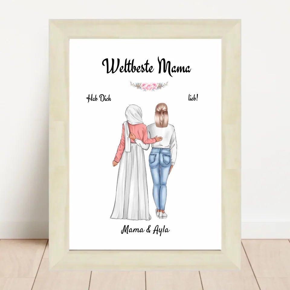 Mutter Tochter Poster Geschenk mit Kopftuch Burqa Hidschäb - Cantty