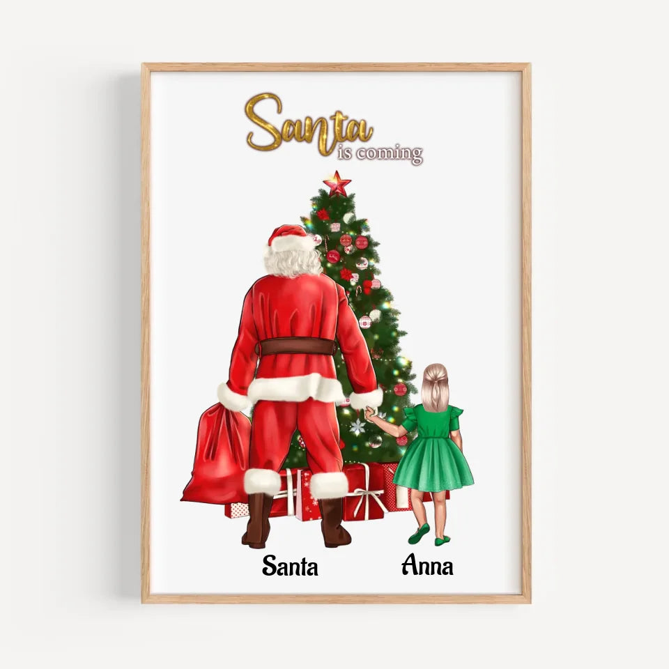 Mädchen und Weihnachtsmann Bild Geschenk personalisiert - Cantty