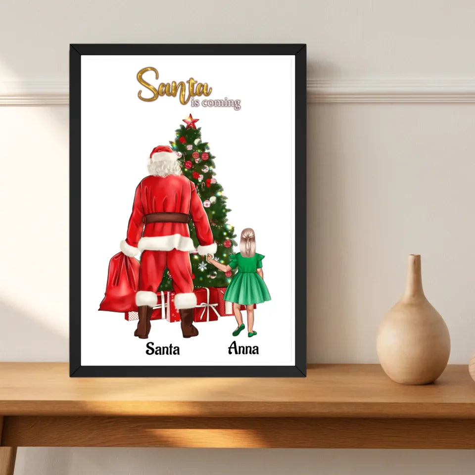 Mädchen und Weihnachtsmann Bild Geschenk personalisiert - Cantty