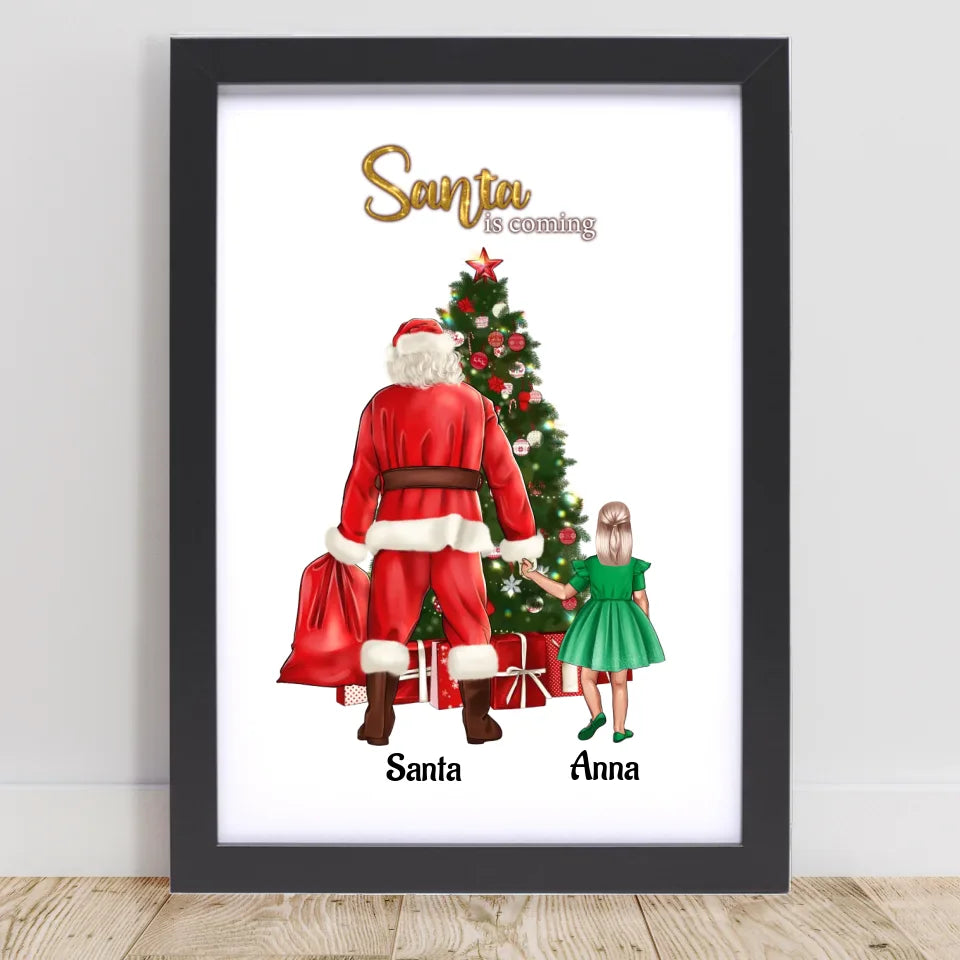 Mädchen und Weihnachtsmann Bild Geschenk personalisiert - Cantty