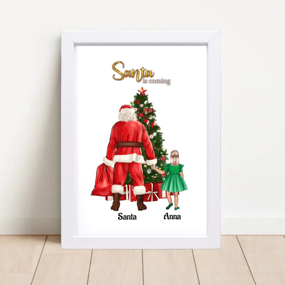 Mädchen und Weihnachtsmann Bild Geschenk personalisiert - Cantty