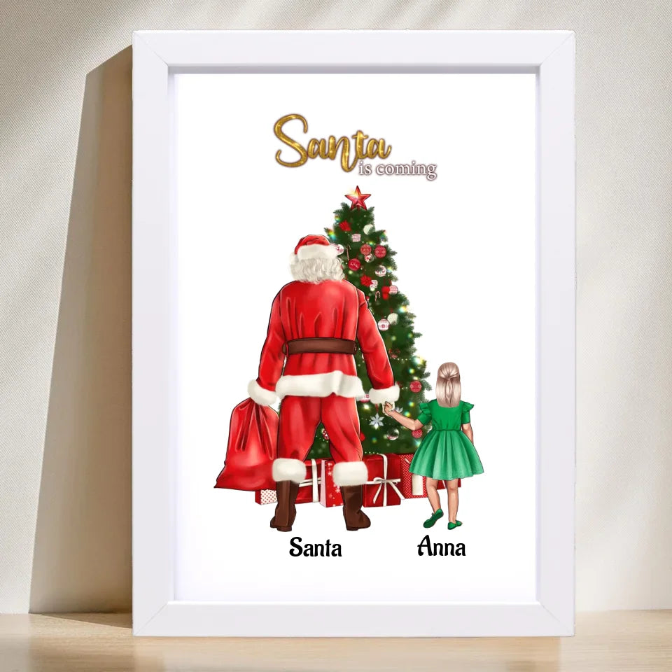 Mädchen und Weihnachtsmann Bild Geschenk personalisiert - Cantty