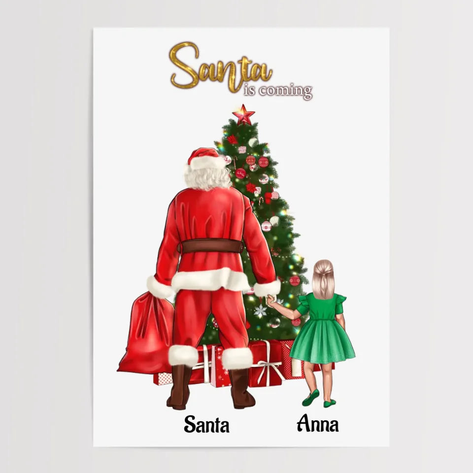 Mädchen und Weihnachtsmann Bild Geschenk personalisiert - Cantty