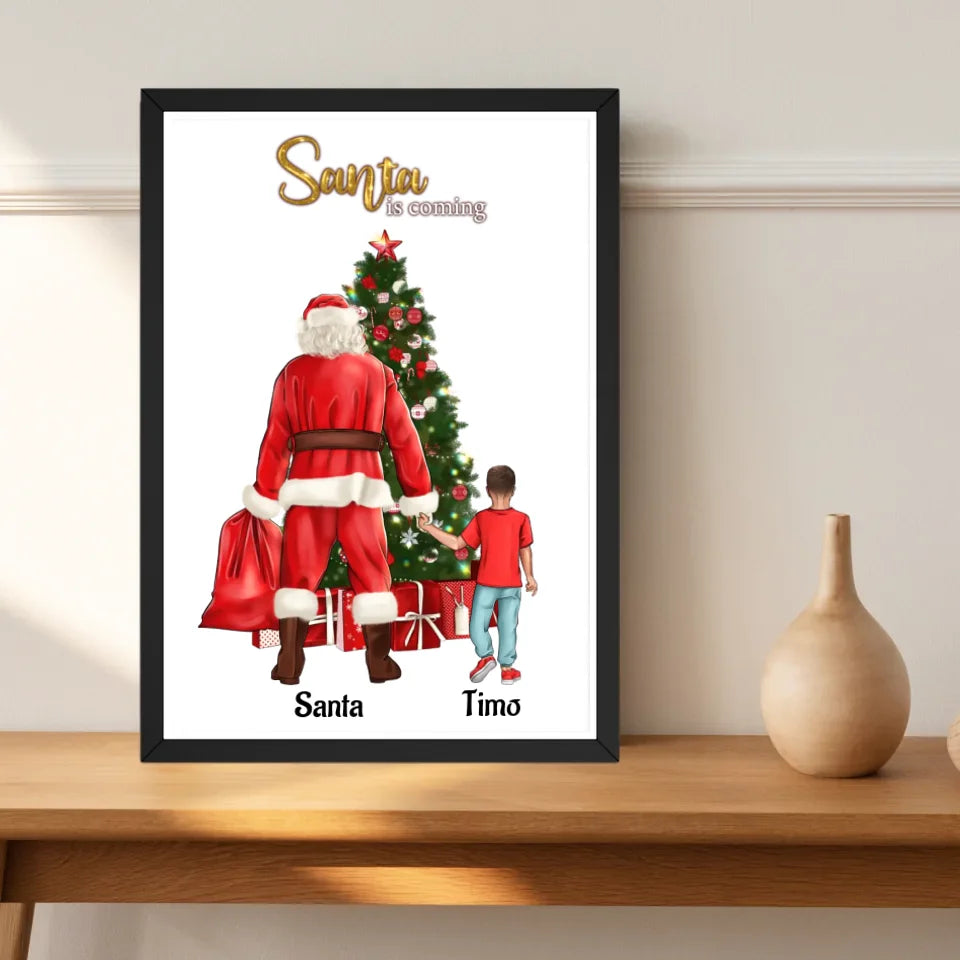 Junge und Weihnachtsmann Bild Geschenk personalisiert - Cantty