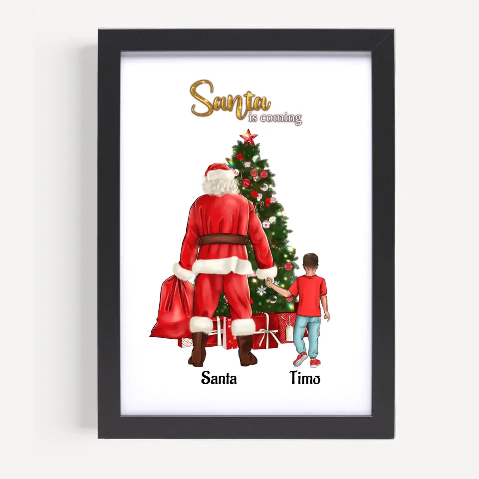 Junge und Weihnachtsmann Bild Geschenk personalisiert - Cantty