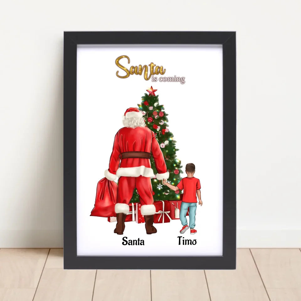 Junge und Weihnachtsmann Bild Geschenk personalisiert - Cantty