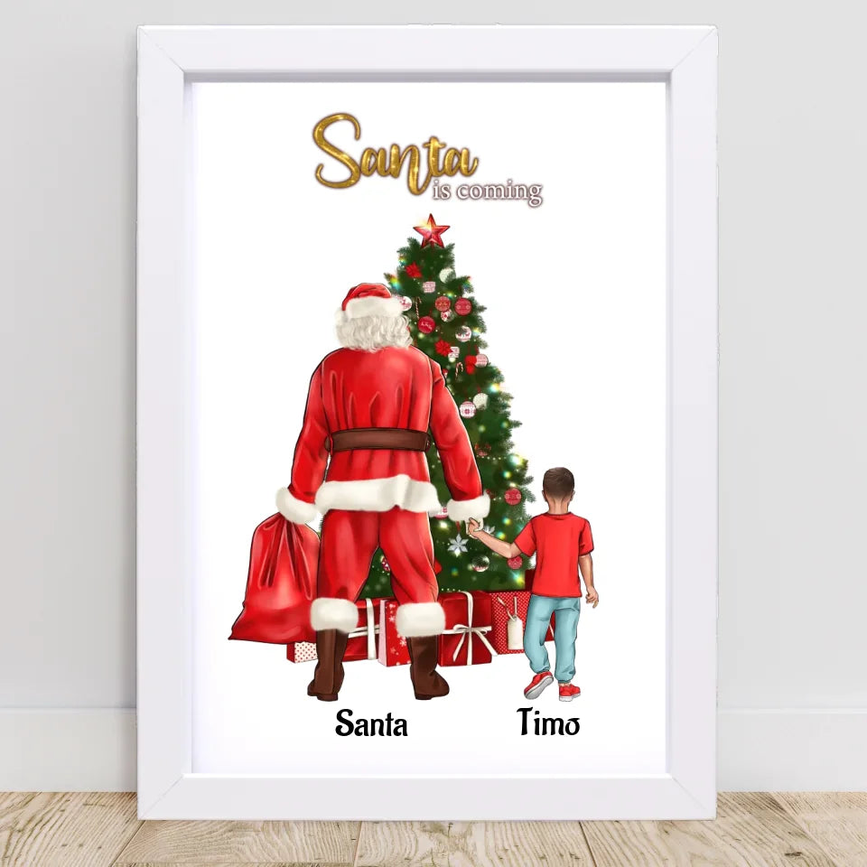 Junge und Weihnachtsmann Bild Geschenk personalisiert - Cantty