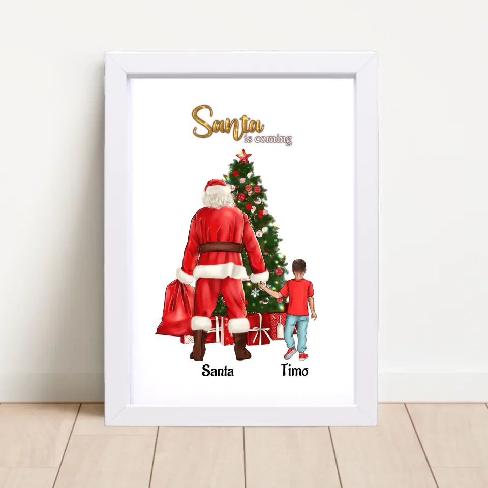 Junge und Weihnachtsmann Bild Geschenk personalisiert - Cantty