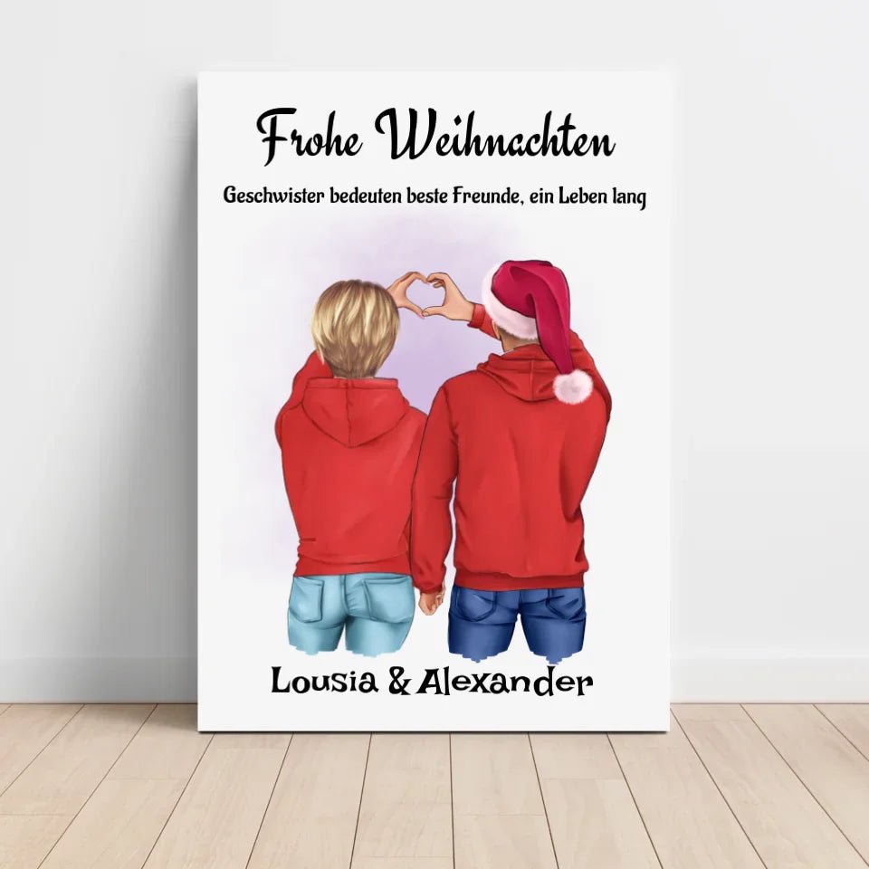 Geschwister Weihnachtsgeschenk Poster personalisiert - Cantty