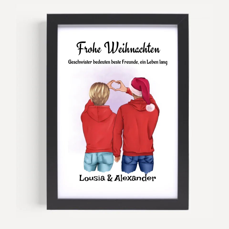 Geschwister Weihnachtsgeschenk Poster personalisiert - Cantty