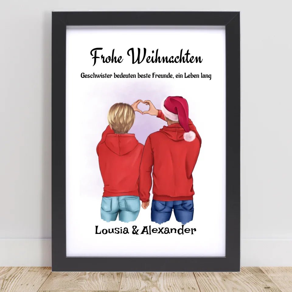 Geschwister Weihnachtsgeschenk Poster personalisiert - Cantty