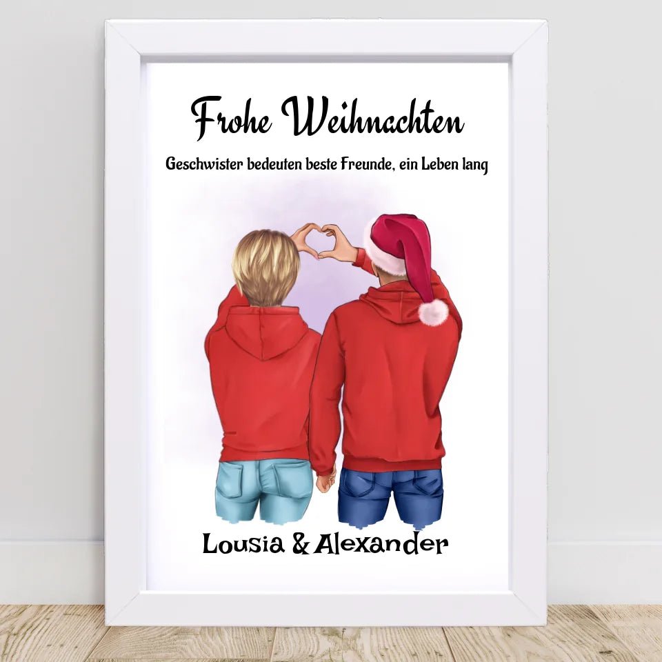 Geschwister Weihnachtsgeschenk Poster personalisiert - Cantty