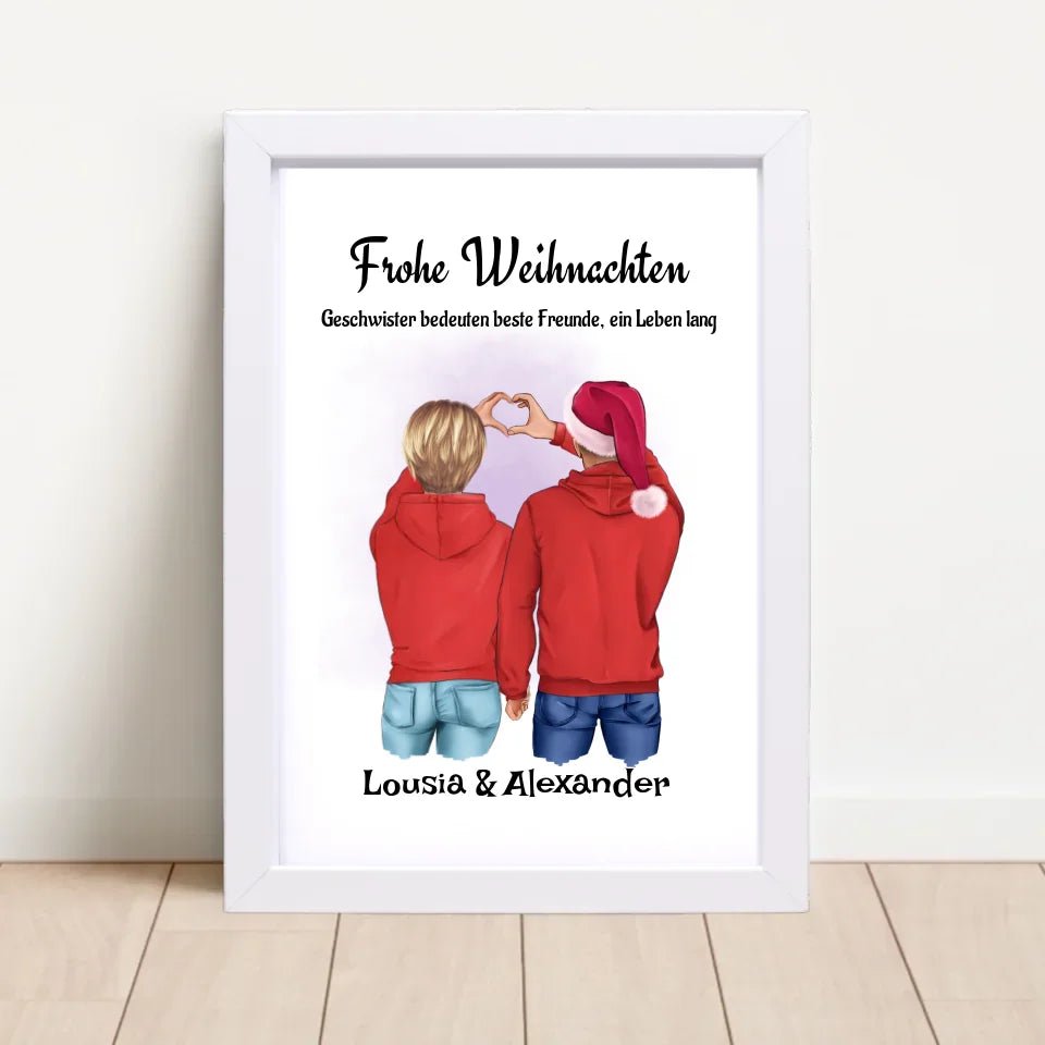Geschwister Weihnachtsgeschenk Poster personalisiert - Cantty