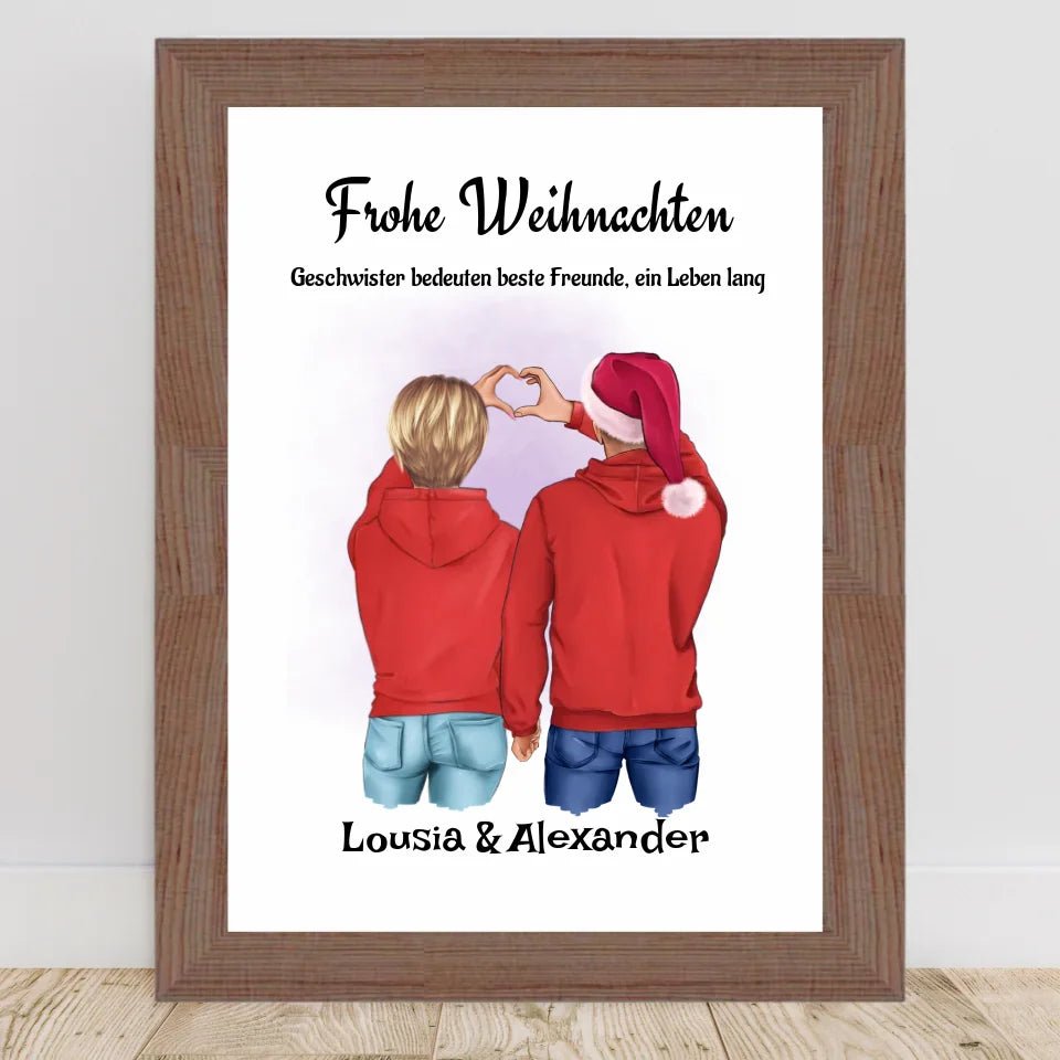 Geschwister Weihnachtsgeschenk Poster personalisiert - Cantty