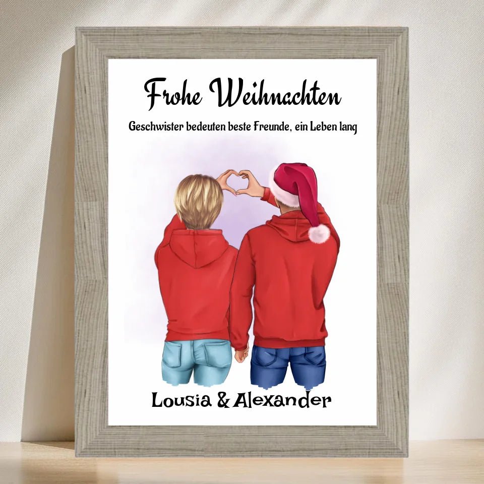 Geschwister Weihnachtsgeschenk Poster personalisiert - Cantty