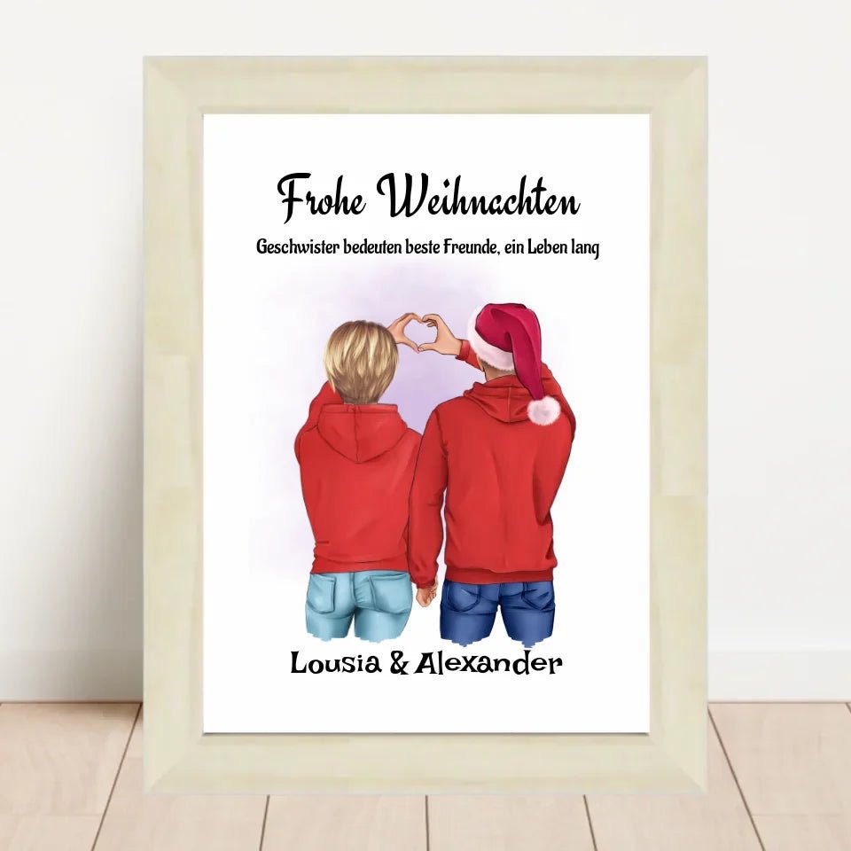 Geschwister Weihnachtsgeschenk Poster personalisiert - Cantty