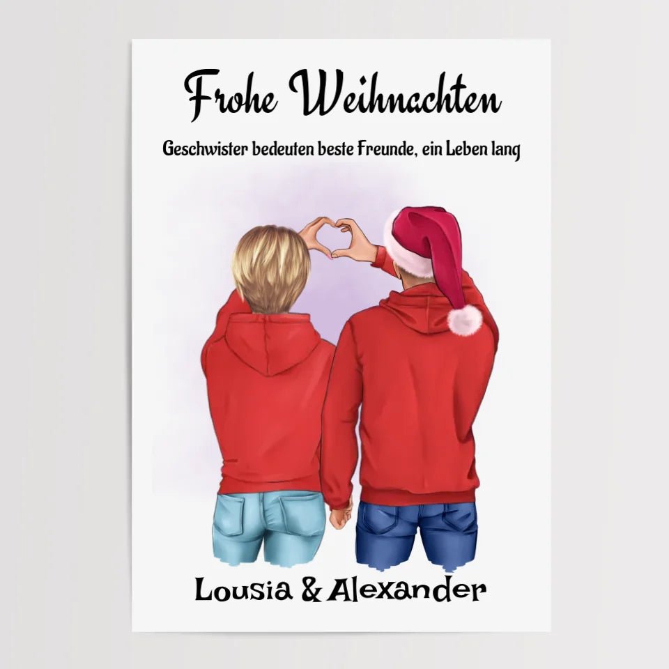 Geschwister Weihnachtsgeschenk Poster personalisiert - Cantty