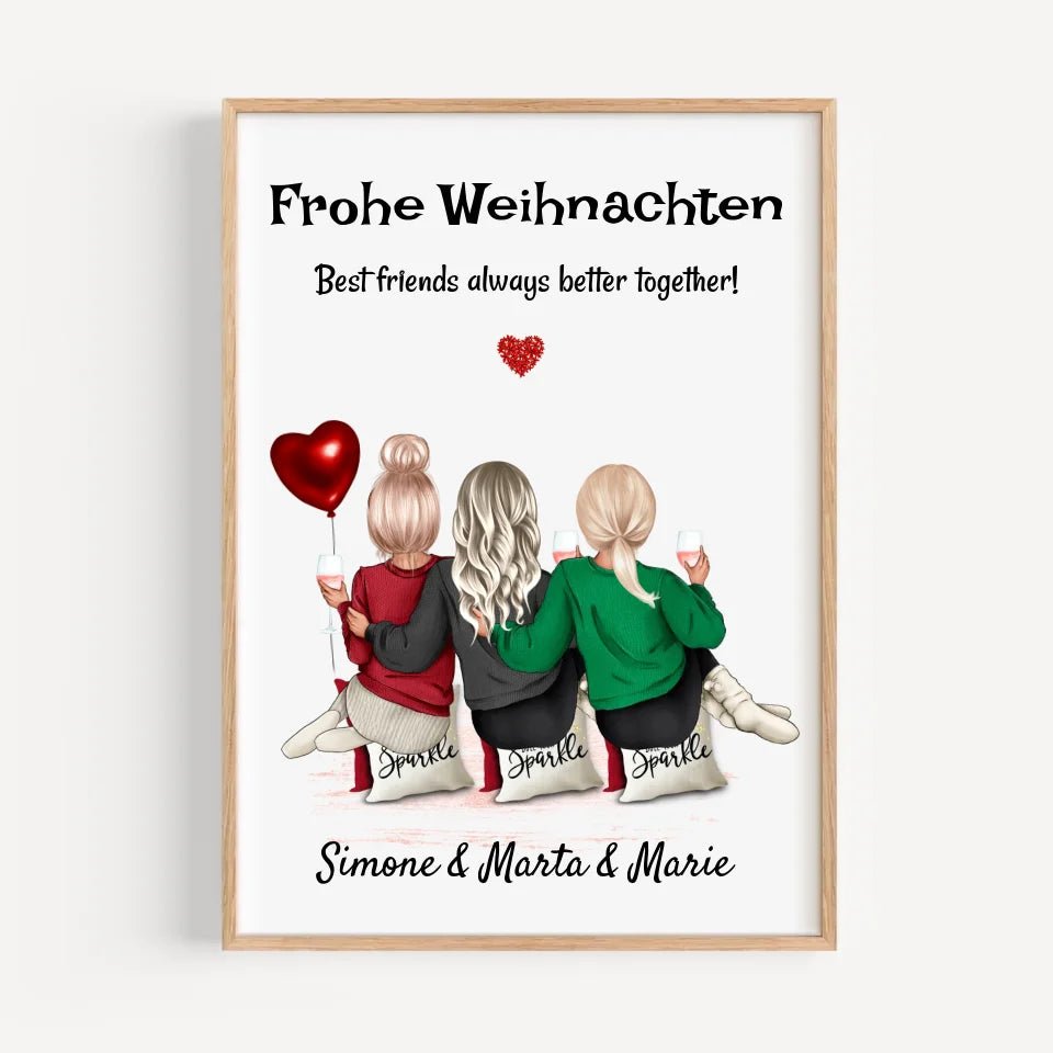 3 Freundinnen Bild Weihnachtsgeschenk personalisiert - Cantty