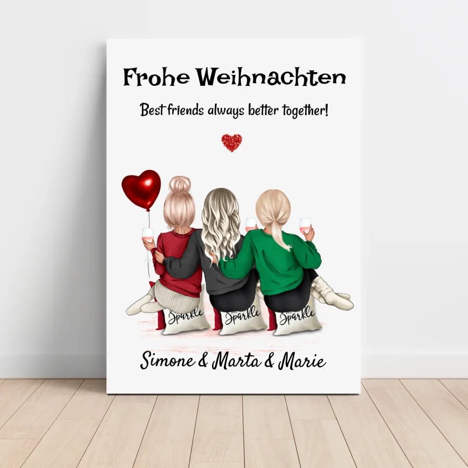 3 Freundinnen Bild Weihnachtsgeschenk personalisiert - Cantty