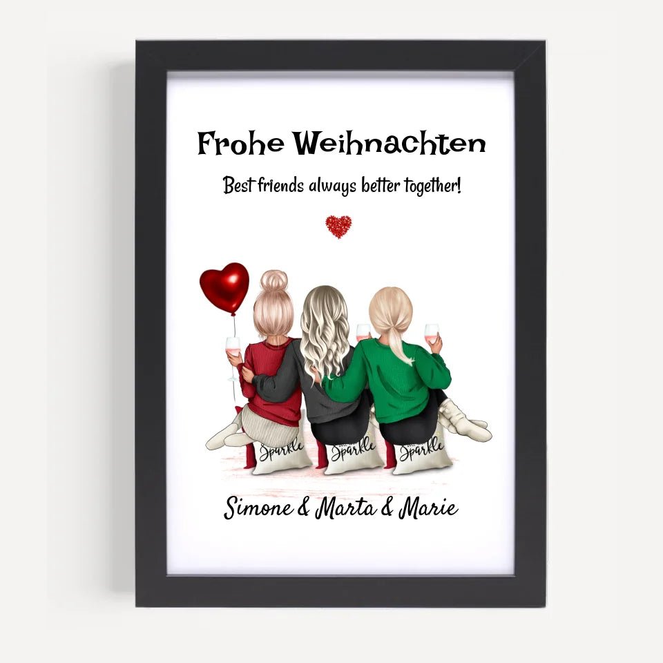 3 Freundinnen Bild Weihnachtsgeschenk personalisiert - Cantty