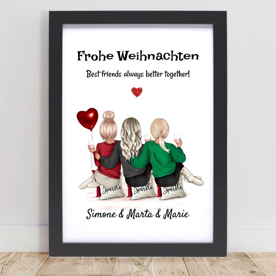 3 Freundinnen Bild Weihnachtsgeschenk personalisiert - Cantty