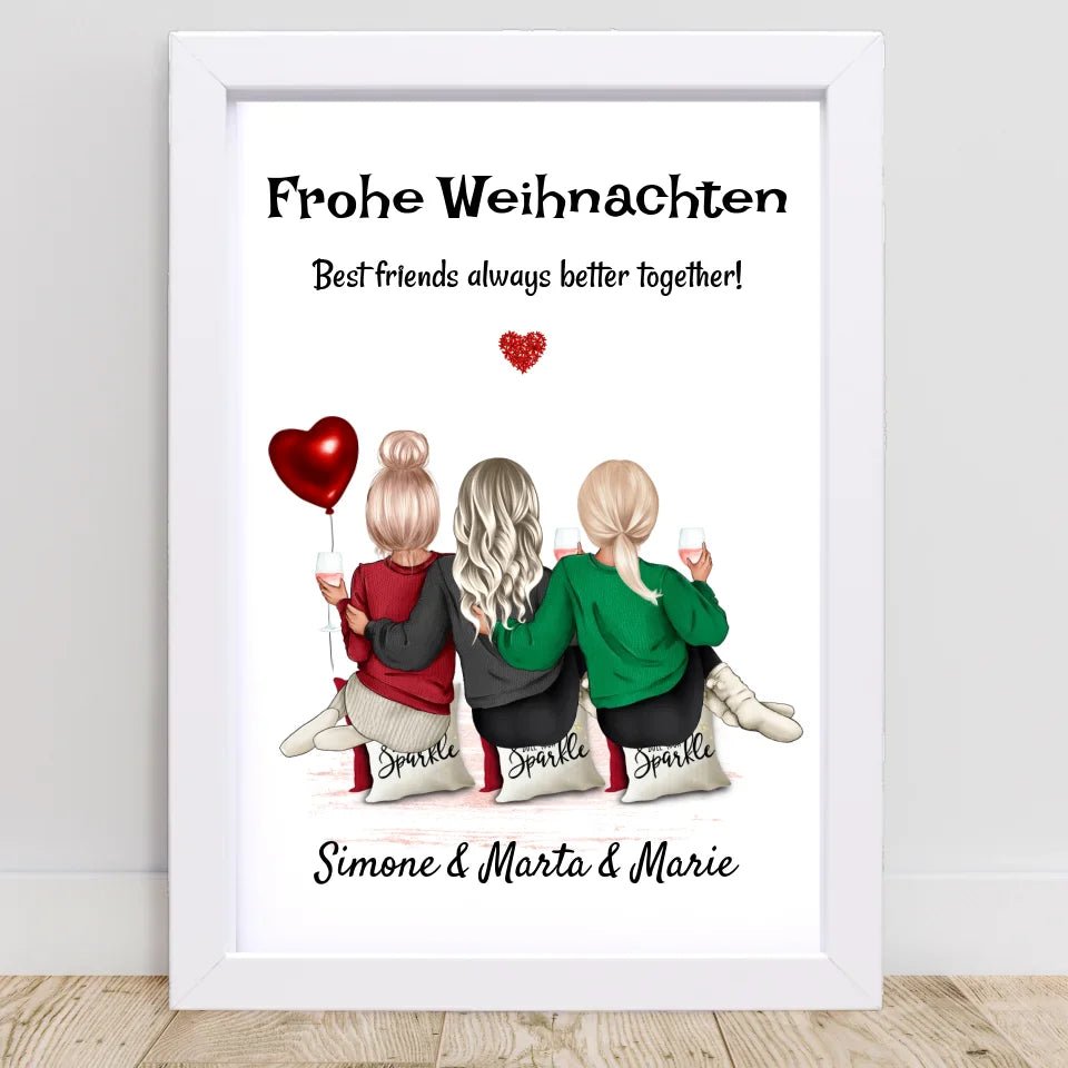 3 Freundinnen Bild Weihnachtsgeschenk personalisiert - Cantty