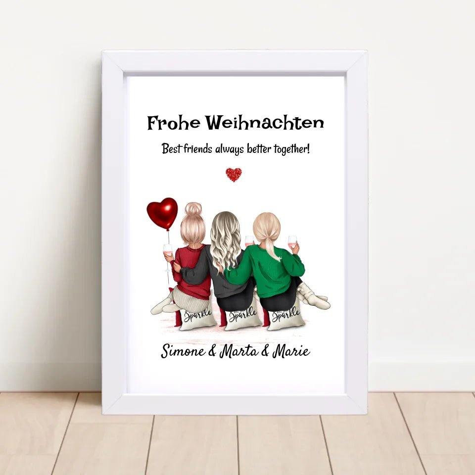 3 Freundinnen Bild Weihnachtsgeschenk personalisiert - Cantty