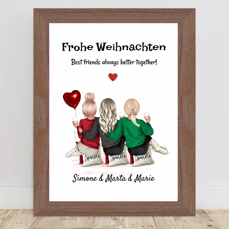 3 Freundinnen Bild Weihnachtsgeschenk personalisiert - Cantty